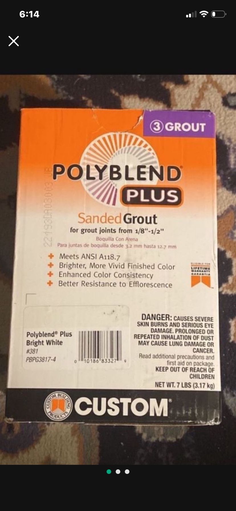 New Polyblend Plus Sanded Grout #381 Bright White 7LBS Box
