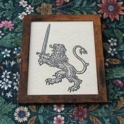 Framed Heraldic Medieval Lion Art Parchment Print 8.5" x 11"