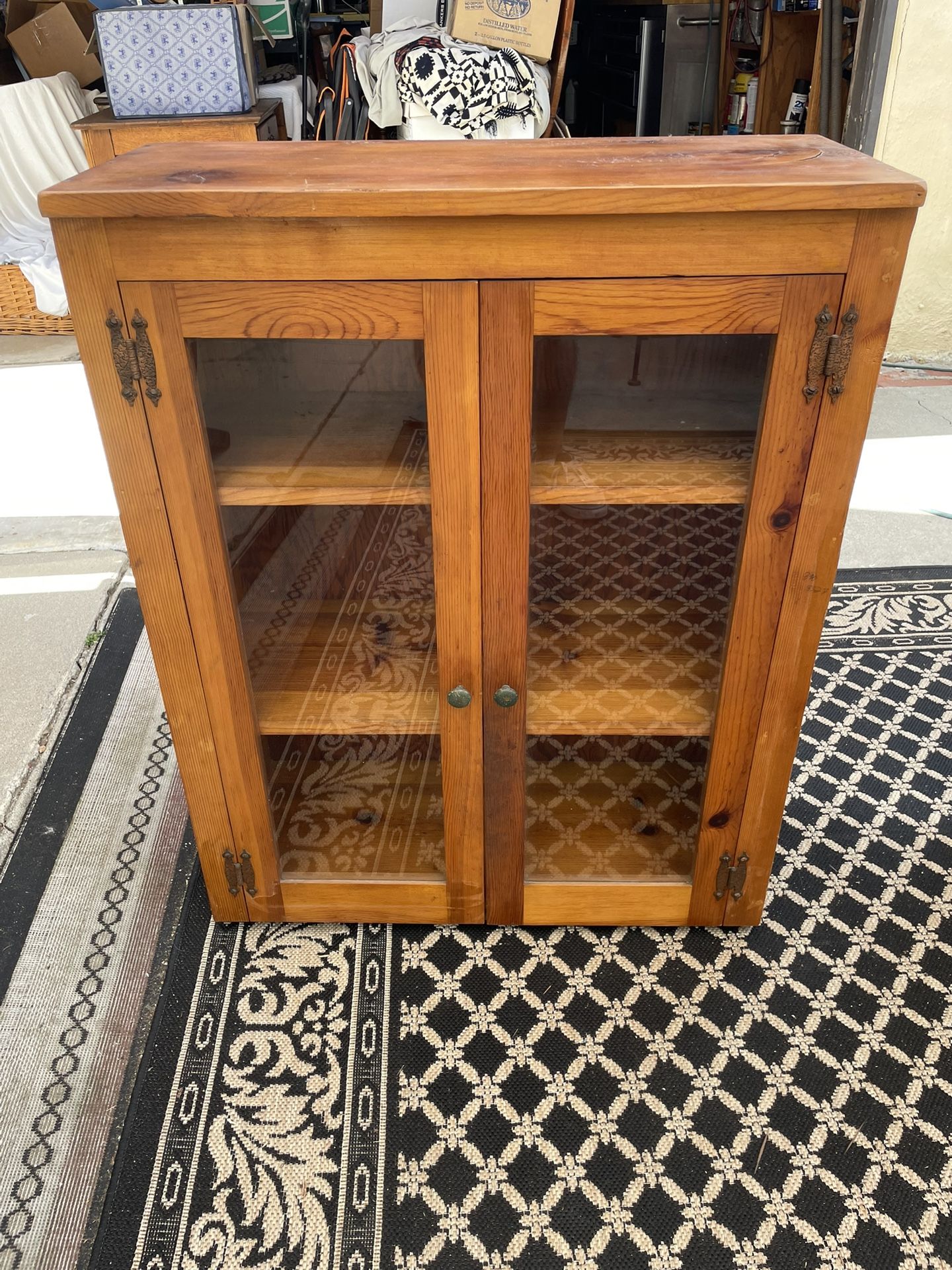 Pine Glass Door Cupboard 3 Shelf