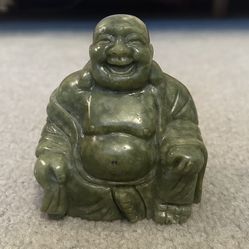 Vintage Antique Large 4” Chinese Carved Dark Green Nephrite Jade Laughing Buddha
