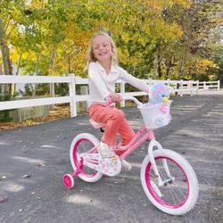 KIDS Bike with basket and side wheels White/pink 12 inch girls joystar angels, NEW 
