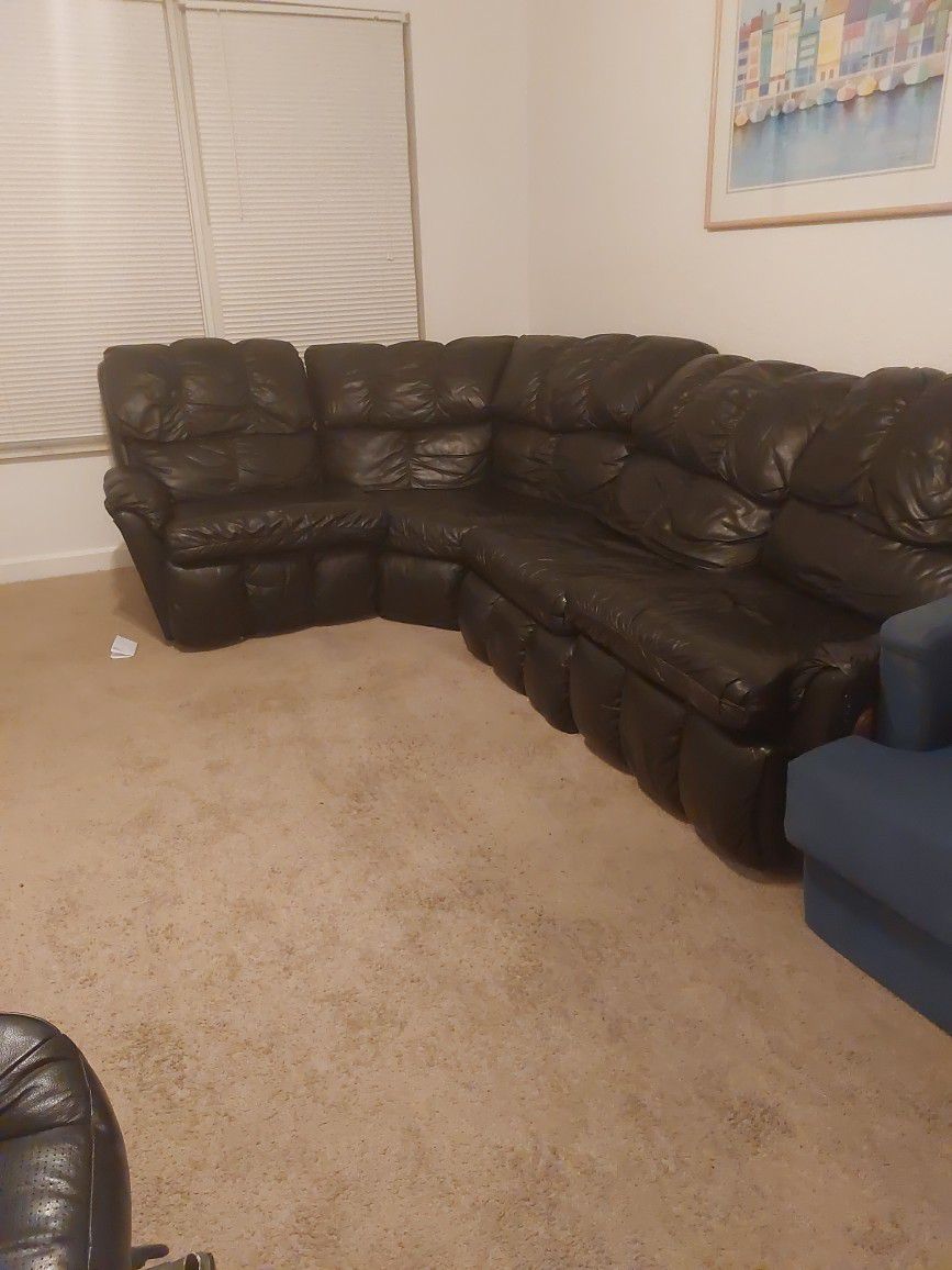 Finished Leather, Segmented Black L Couch
