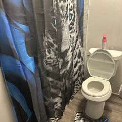 Blue Leopard Shower Curtain Set