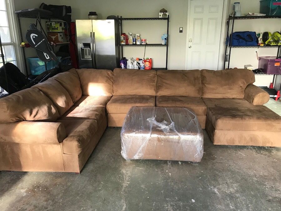 Ashley Furniture Brown Suede 3pc Sectional with Ottoman