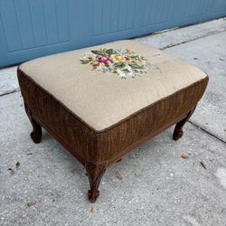 Vintage Floral Needlepoint Foot Stool Ottoman