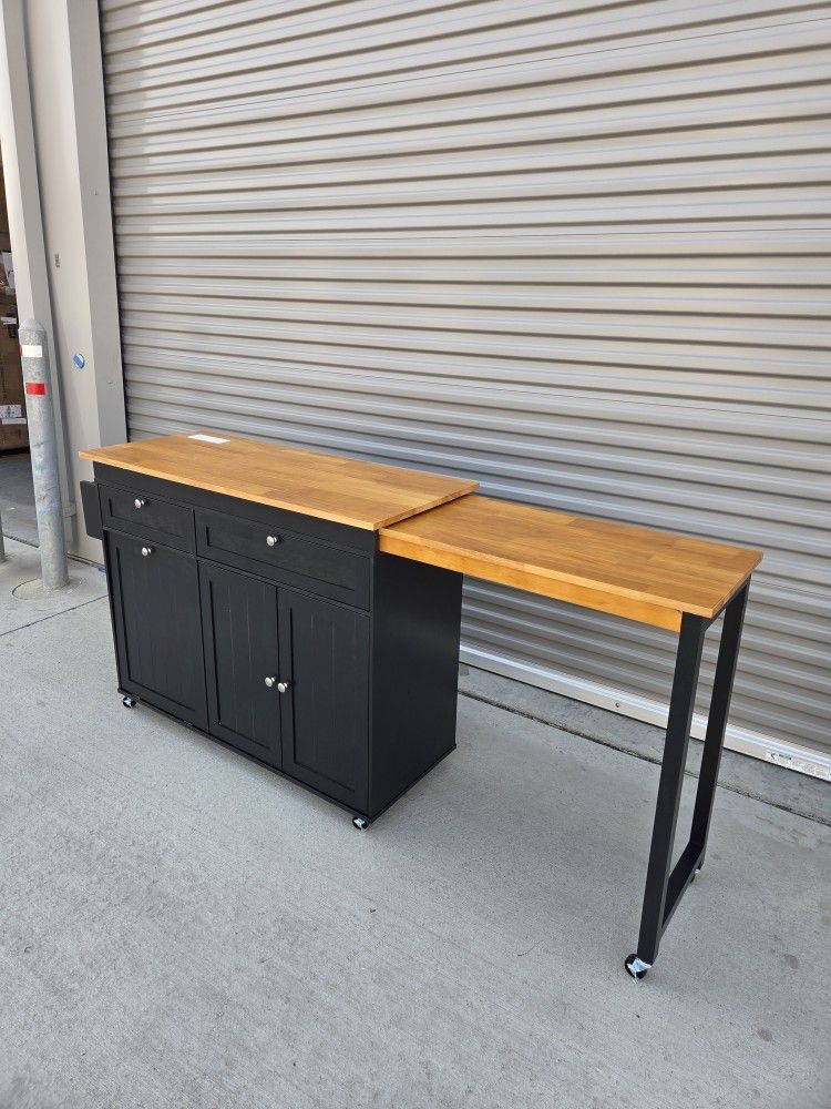 New working station 
Kitchen Islands with Extendable Dining Table, 81.7" Mobile Kitchen Storage Islands, Rolling Kitchen Cart with Trash Cabinet, Powe