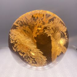 Beautiful Vintage Art Glass Paperweight Controlled Bubbles Amber Glass Feathered Plumage Design