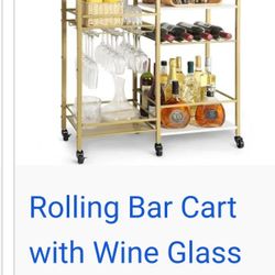 gold metal 3-tier mobile bar cart