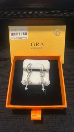GRA Moissanite Cross Drop Hoop Earrings