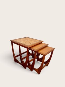 Vintage MCM G-Plan Fresco Teak Nesting Tables with Original Ceramic Tile Top (Set of 3)