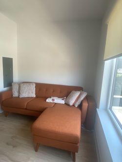 86” Orange Couch w/ movable chaise - Like New $250
