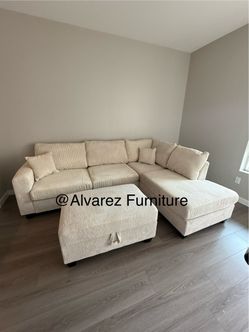 Corduroy sectional sofa with ottoman