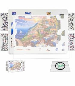 BuilderButler Lightweight 1000 Pieces Rotating Puzzle Board with 4 Sliding Drawers and Cover 360 Lazy Susan Spinning, 30.2"x22.44" Portable Plastic Pu