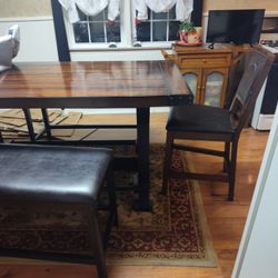 Long Kitchen Table Wood With 2 Chairs And Benches 