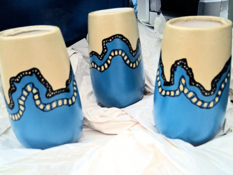 Matching Hand Painted Porcelain Vase Set Of 3 