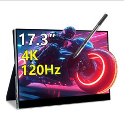 ☆ Portable Monitor 4K 120Hz,17.3 Inch Touchscreen Display, 100% P3 Support MPP Stylus,VESA & Smart Cover Anti-Glare Eye Care Gaming Monitor for Consol