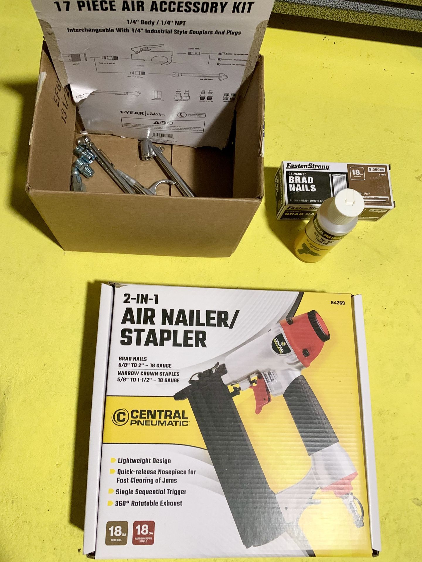 Central Pneumatic 18 Gauge 2-in-1 Air Nailer/Stapler with Accessories