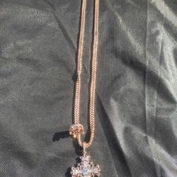 NEW Adrienne Cross & Crown Necklace Rose Gold Tone With Ring