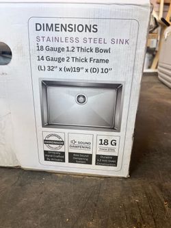 32X19X10.   Stainless  steel Kitchen Sink