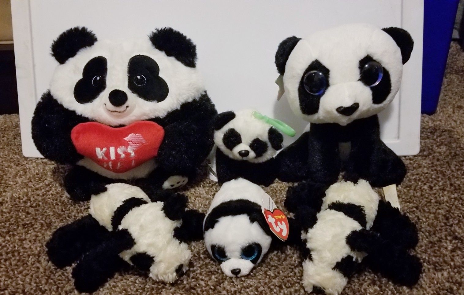 Variety of panda stuffed animals