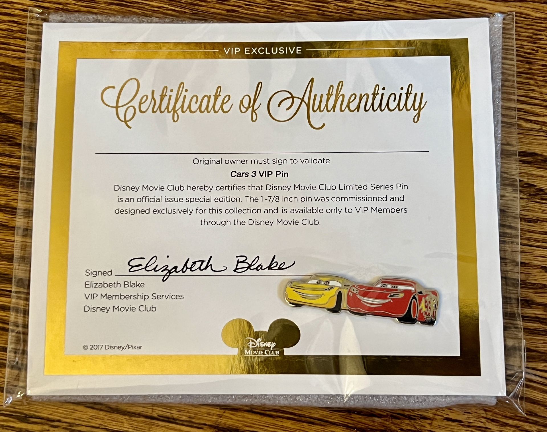 Disney Movie Club Cars 3 VIP Collectible Pin NIB