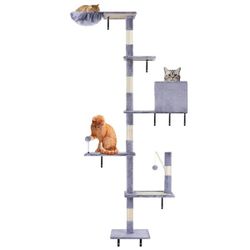 Brand new Tall Cat Tree,5 Tier Floor to Ceiling Cats Tower,Multi-Level Cat Wall Shelves, Wall-Mounted Scratching Post, with Condo Hammock for Climbing