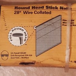 Bostitch Round Head Stick Nails / 28 deg Wire Collated / 3-1/2" x .131" / 2000pk