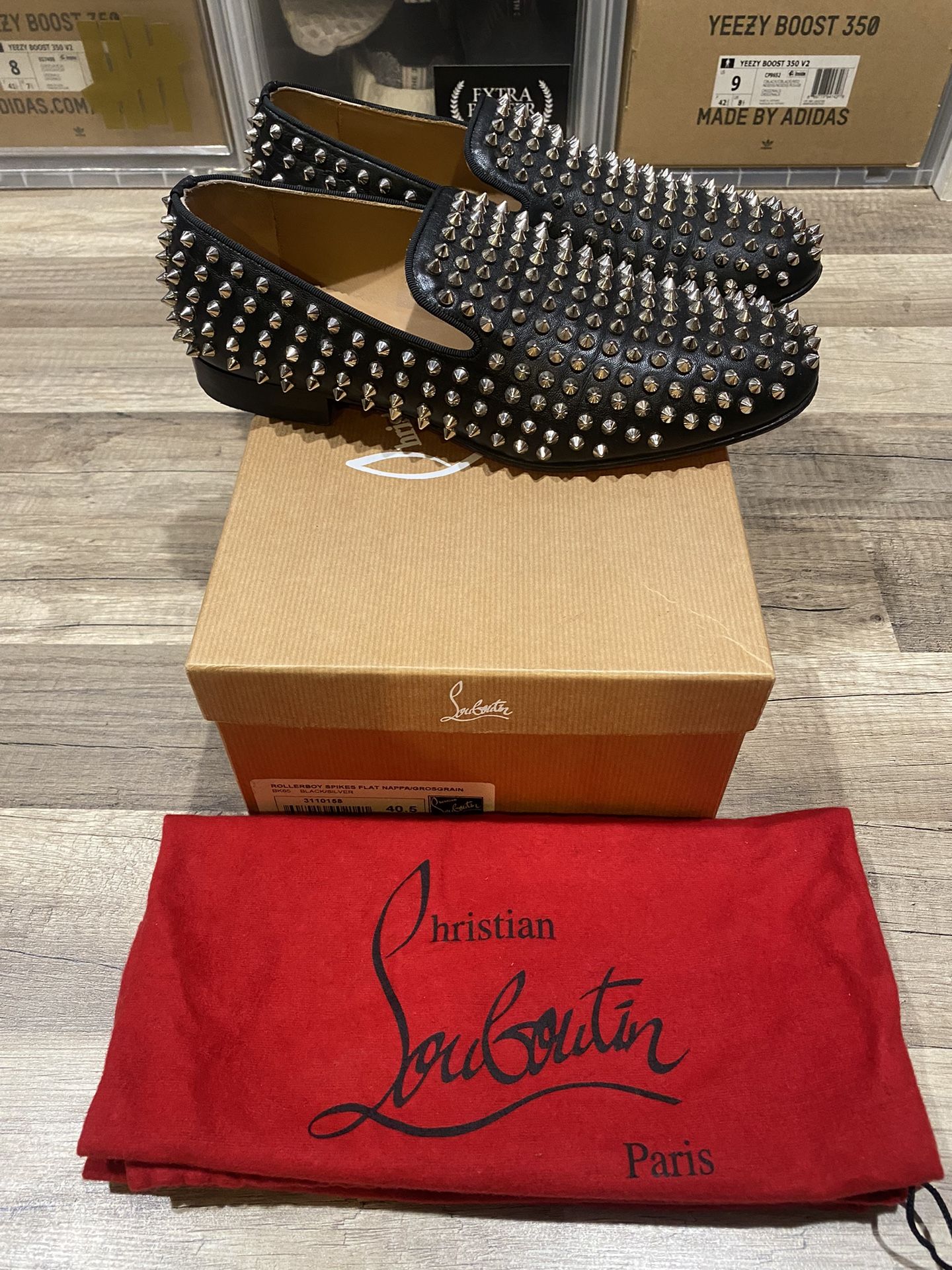 Christian Louboutin Rollerboy Black Leather, Silver Spike Shoes