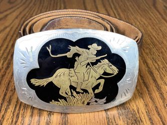 Vintage Johnson & Held Silver Hand Crafted Cowboy Western Belt Buckle Tony Lama