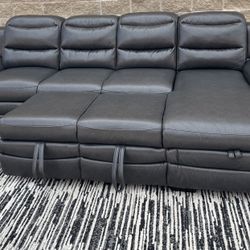 LIKE NEW-Dark Grey Leather Recliner Sofa