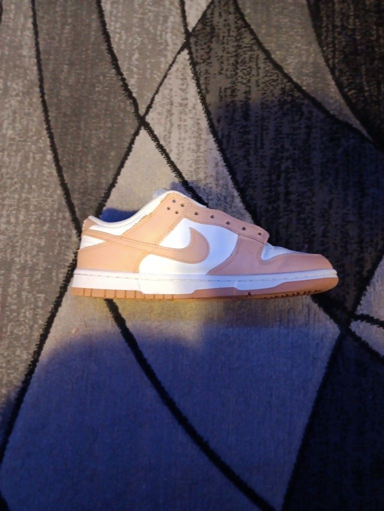Size9.5 Woman White And Tan Nike Dunks