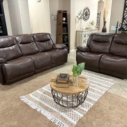 Leather Reclining Couch and Loveseat 