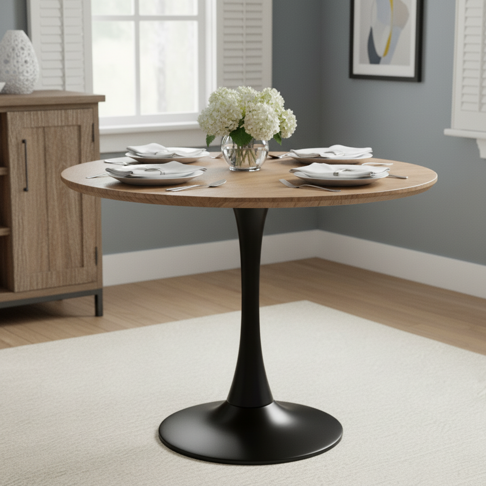 Aral 31.5" Mid-Century Modern Walnut Round Dining Table