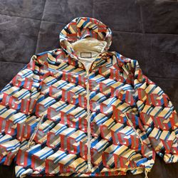 Authentic Men's Gucci Geometric Print Hooded Jacket 