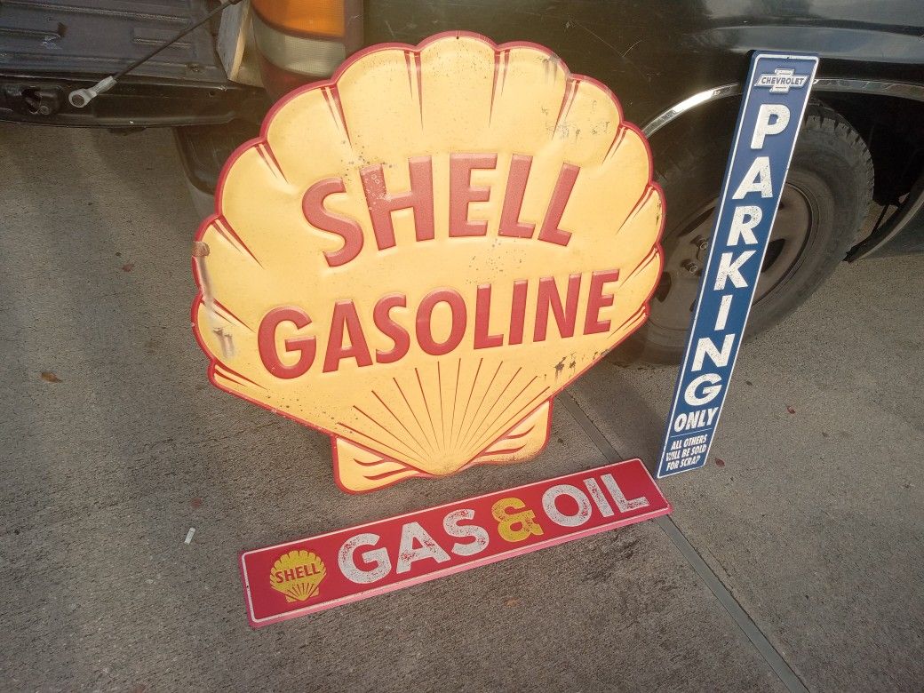 Large 36"Shell Metal Sign or  Skinny Chevrolet  Street Metal Sign.