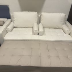 Beige-White Cream leather couch 