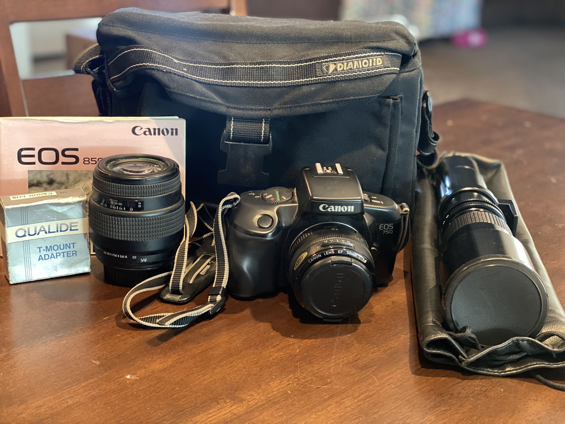 Canon EOS 750 Film Camera & Quantaray 500mm lens
