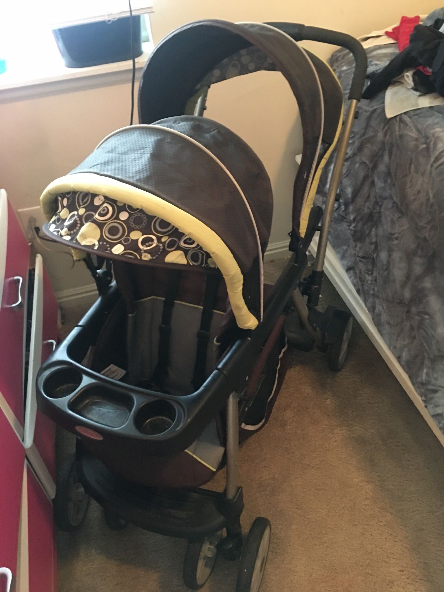 Double Sit And Stand Stroller With Car Seat  Attachment 