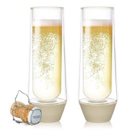 Eparé Champagne Glasses - 5oz Stemless Flute - Set of 2 - Spill Resistant For Sparkling Wine Prosseco & Mimosas
