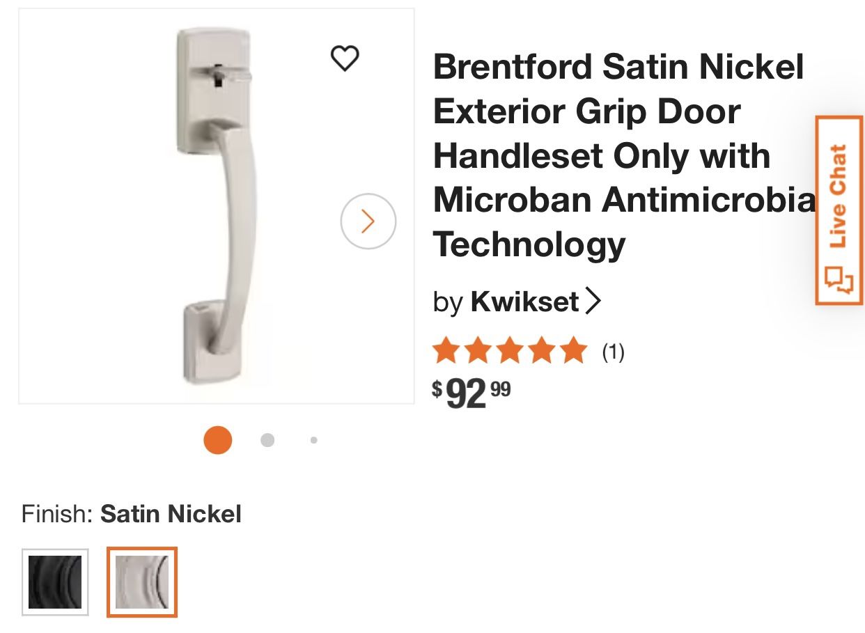 Brentford Satin Nickel Exterior Grip Door Handleset Only with Microban Antimicrobia Technology