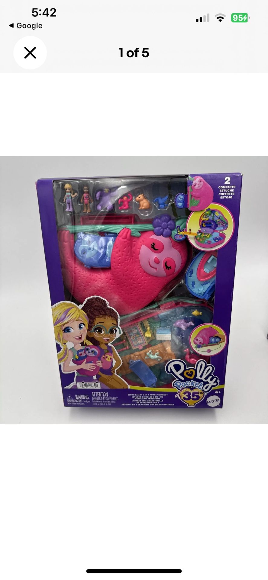 Polly Pocket Sloth Family Playset Travel Toy 2 In 1 Micro Dolls Purse Compact, 2 in 1, purse & playset, age 4+, Polly pockets 35th