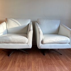 Like New Vintage White Leather Swivel Chairs
