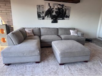 FREE DELIVERY gray Thomasville Costco sectional sofa couch sala ottoman