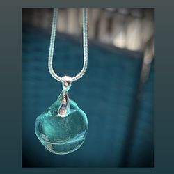 Dark teal sea glass on 925 sterling silver necklace $5 FLAT FEE US SHIPPING ✈️