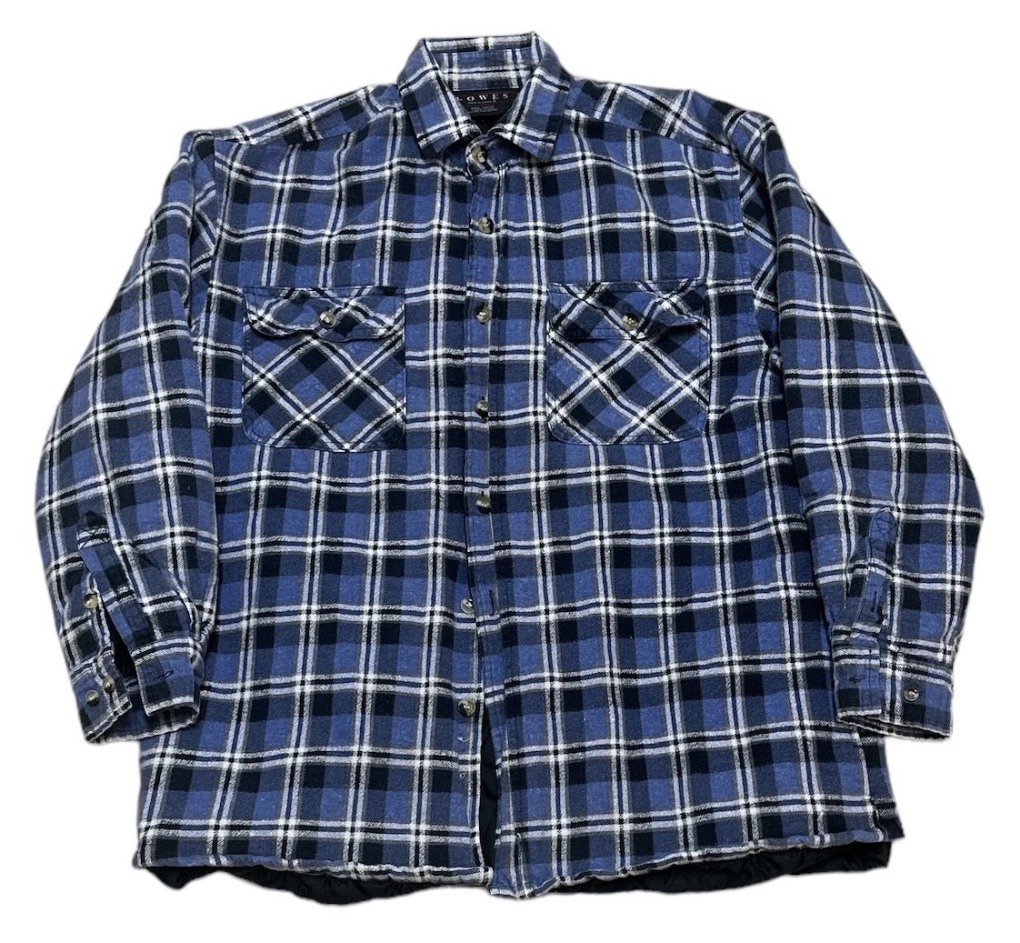 Lowes Button Up Flannel Shirt Men’s S Blue Black Plaid Pocket Casual Outdoor