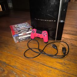 PS3 Fat Model W/ Controller & Power Cable And 8 Games W/ Case And Manuals 