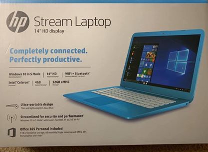 HP Stream laptop 14" HD Display, Intel N3060, 4GB RAM, 32GB SSD, Windows