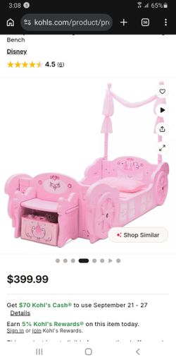 Disney princess carriage toddler to twin bed and storage bench with mattress
