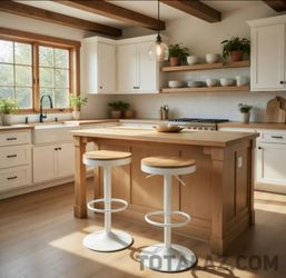 Solid Wood Height Adjustable Swivel Stool Set