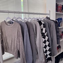 Bundle Of 9 Sweaters / Long Sleeve Sweater Shirts + 1 Cardigan - Small + Medium